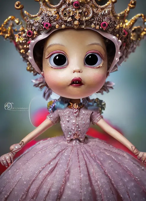 Prompt: closeup portrait of tin toy fairytale princess wearing a crown, depth of field, zeiss lens, detailed, symmetrical, centered, fashion photoshoot, by nicoletta ceccoli, mark ryden, lostfish, breathtaking, 8 k resolution, extremely detailed, beautiful, establishing shot, artistic, hyperrealistic, octane render