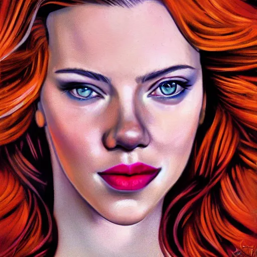 Image similar to portrait of scarlett johansson or emma stone by greg ruthkowski