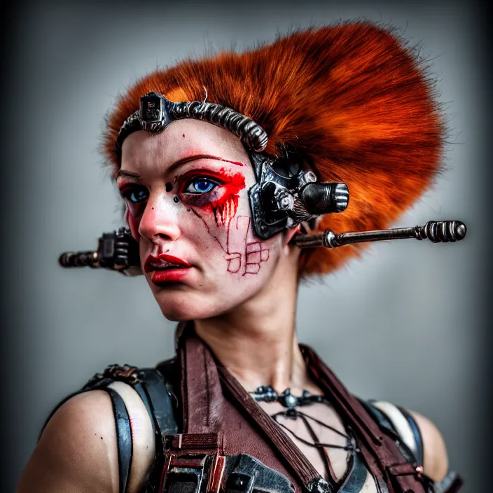 Image similar to photograph of a real - life very beautiful atompunk warrior. extremely detailed. dslr. 8 5 mm.