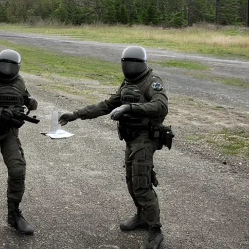 Image similar to grey alien being arrested by russian special forces