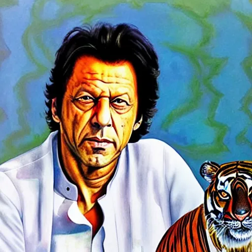 Prompt: imran khan along with a tiger, art