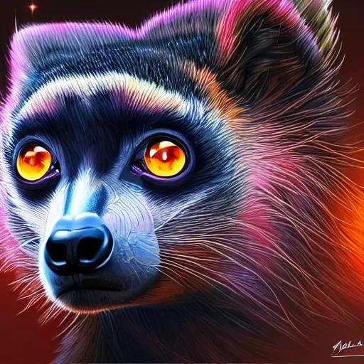 Image similar to geometric symmetrical lemur, galaxy in the background, intricate, elegant, highly detailed, digital painting, artstation, concept art, smooth, sharp focus, illustration, art by artgerm