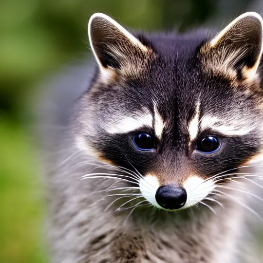 Image similar to detailed, professional photo of a cat / racoon hybrid, taken with my nikon d 3