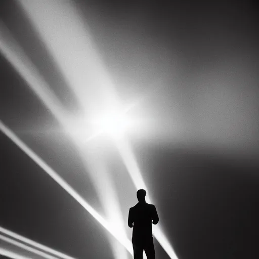 Prompt: phot of a giant man with a spotlight for a head