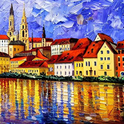 Image similar to a beautiful impasto oil painting of the city of regensburg, ratisbona, digital art