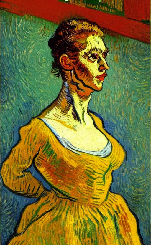 Image similar to detailed expressionist!! oil painting masterpiece portrait of a dancer on stage!! by van gogh, 8 k resolution, smooth, sharp focus, matte painting, beautiful masterpiece expressionist painting