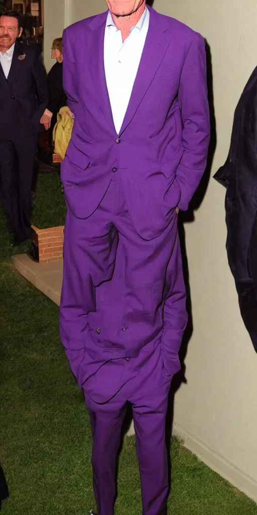 Prompt: bryan cranston in a purple suit at a party