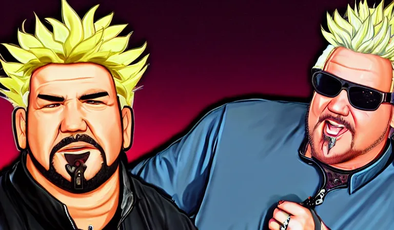 Prompt: guy fieri in gta v loading screen art by stephen bliss