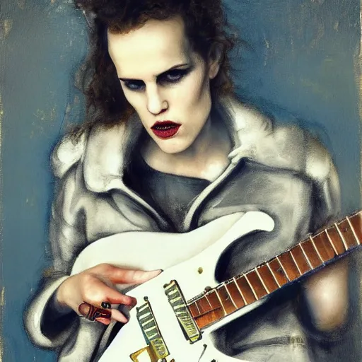 Prompt: Anna Calvi playing electric guitar by Michael Hussar