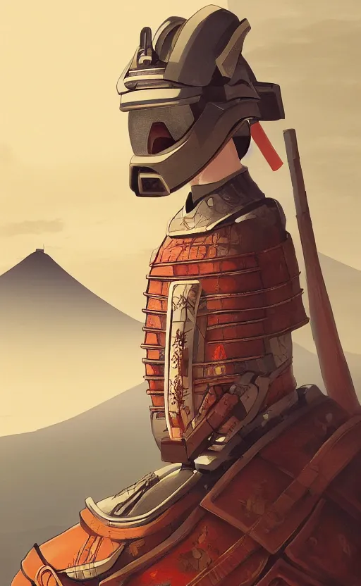 Image similar to portrait of a yari ashigaru, japanese castle in the background, cahracter design art, artstation, stunning, shogun era, matte, by professional artist, ilya kuvshinov, realistic human anatomy, realistic armor, realistic lance, low saturation, small eyes