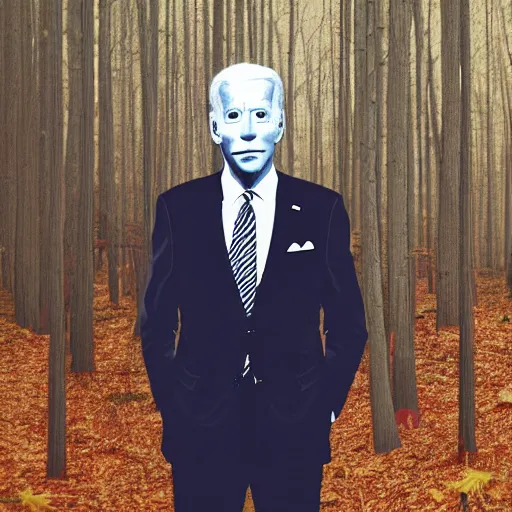 Prompt: slenderman joe biden in dark forest, digital art