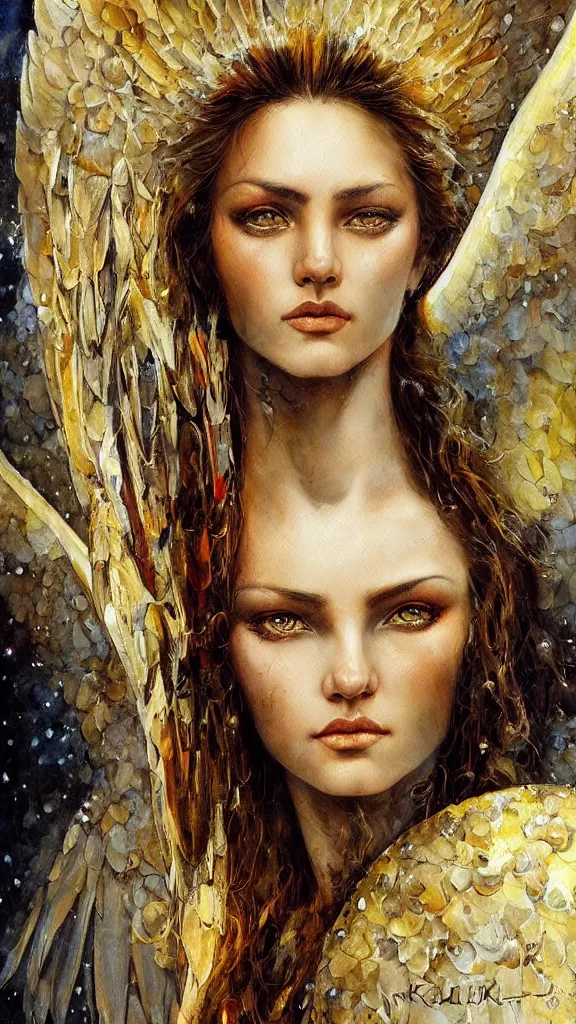 Image similar to a beautiful young medieval warrior, by karol bak, fine art, watercolor, technicolor, angelic
