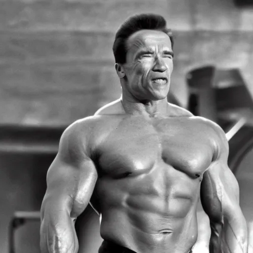 Prompt: arnold schwarzenegger as a thick pork sausage