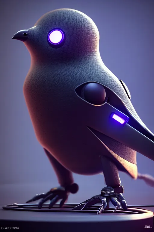 Image similar to high quality 3 d render very cute cyborg crow! next to shure 5 5 s microphone!, cyberpunk highly detailed, unreal engine cinematic smooth, in the style of blade runner & detective pikachu, hannah yata charlie immer, moody light, low angle, uhd 8 k, sharp focus