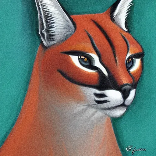 Image similar to caracal in toga, art by guillermo lorca garcia