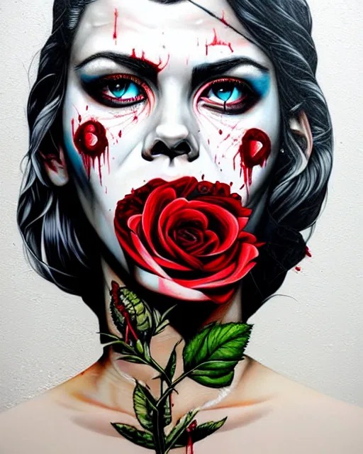 Image similar to horror and blood and rose with sea and ocean intricate details by Sandra Chevrier