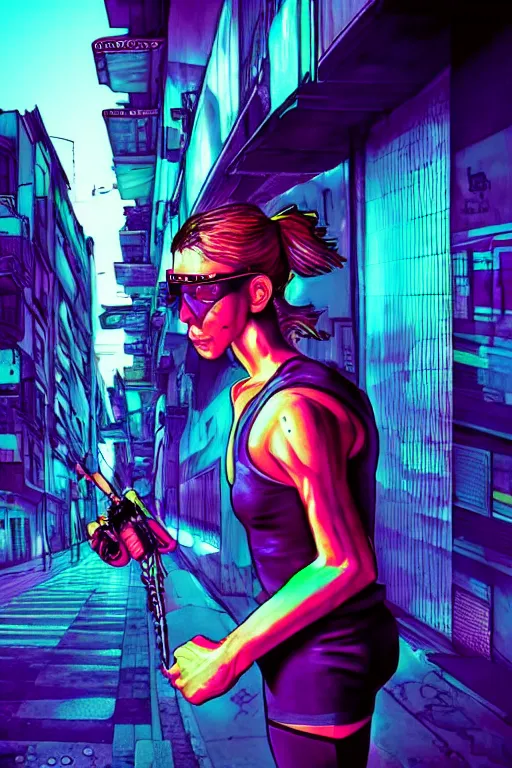 Image similar to buenos aires argentina cyberpunk strong girl sweating, digital sci - fi streets night, soft instagram fantasy art