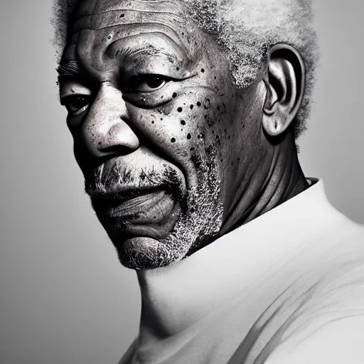 Image similar to photo of Morgan Freeman The Flash, in the style of Peter Lindbergh, white fog, key lighting, octane render