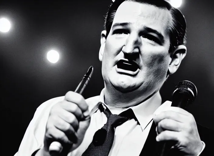 Image similar to publicity photo still of ted cruz as the zodiac killer, 8 k, live concert lighting, mid shot