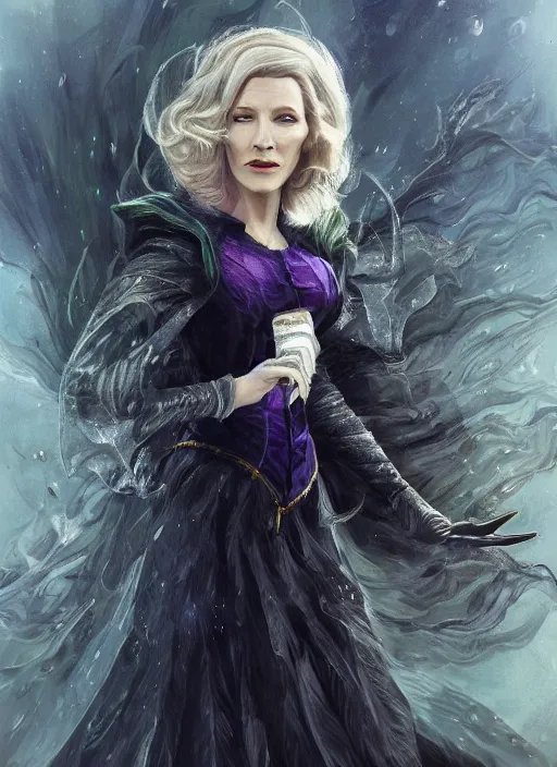 Prompt: beautiful female wicked witch, cate blanchett as the wicked witch of the west, full body character concept, armor, super powers, fantasy, intricate, elegant, highly detailed, digital painting, artstation, concept art, shining, sharp focus, illustration, art by stanley lau