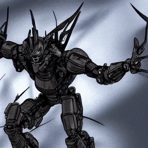 Prompt: A humanoid mosquito wolf, reminiscent of a winged medieval knight black rusty armor. Metal gear solid style.