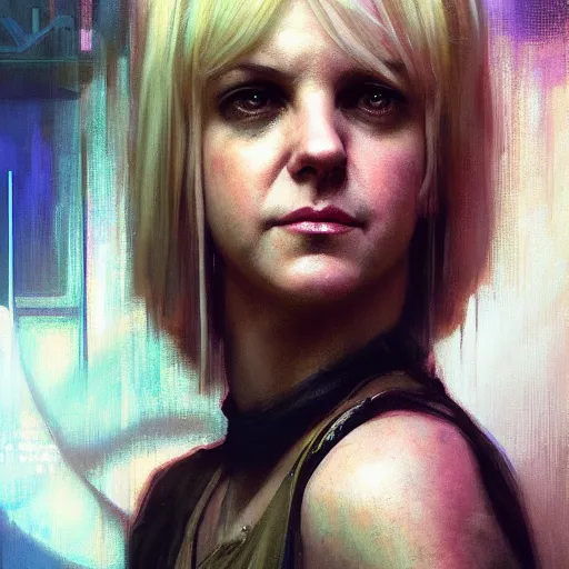 Image similar to anna farris, hyperrealistic portrait, bladerunner street, art of elysium by jeremy mann and alphonse mucha, fantasy art, photo realistic, dynamic lighting, artstation, poster, volumetric lighting, very detailed face, 4 k, award winning