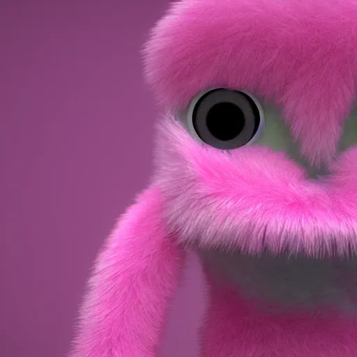 Prompt: fuzzy pink alien, photorealistic 3 d render