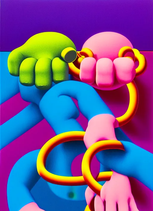 Prompt: handcuffs by shusei nagaoka, kaws, david rudnick, airbrush on canvas, pastell colours, cell shaded, 8 k