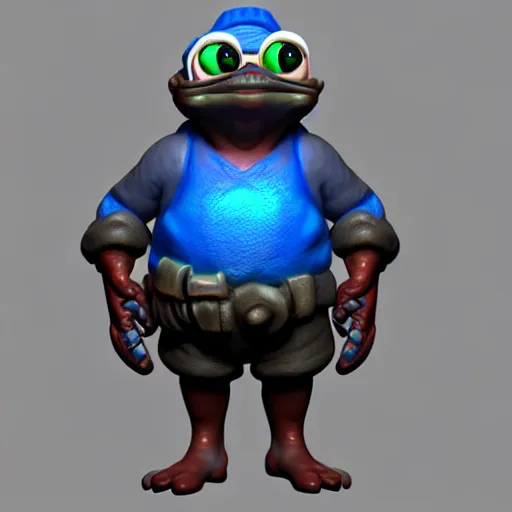 Image similar to pepe the miner with blue crystal, artstation, zbrush