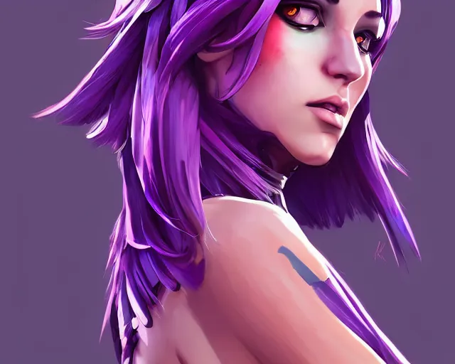 Image similar to beautiful female purple hair dagger symmetrical face eyes full length fantasy art apex fortnite Video game icon, 2d game art gta5 cover , official fanart behance hd artstation by Jesper Ejsing, by RHADS, Makoto Shinkai and Lois van baarle, ilya kuvshinov, rossdraws