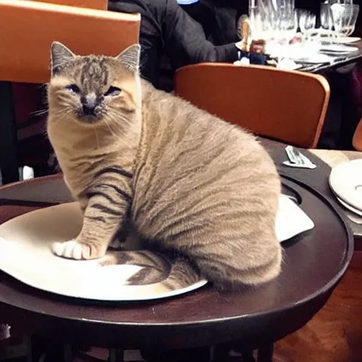 Prompt: chonky cats living lavish life drinking wine eating at the restaurant