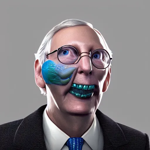 Prompt: mitch mcconnell sticking his head out of a turtle shell, jaws, glasses, octane render, unreal 5 engine