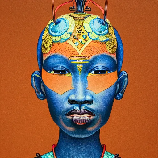 Image similar to medium portrait soft light painted by james jean and tooth woo and joe fenton, inspired by shaka zulu shakespeare, orange brown only, fine, sharp high detail, - c 1 5