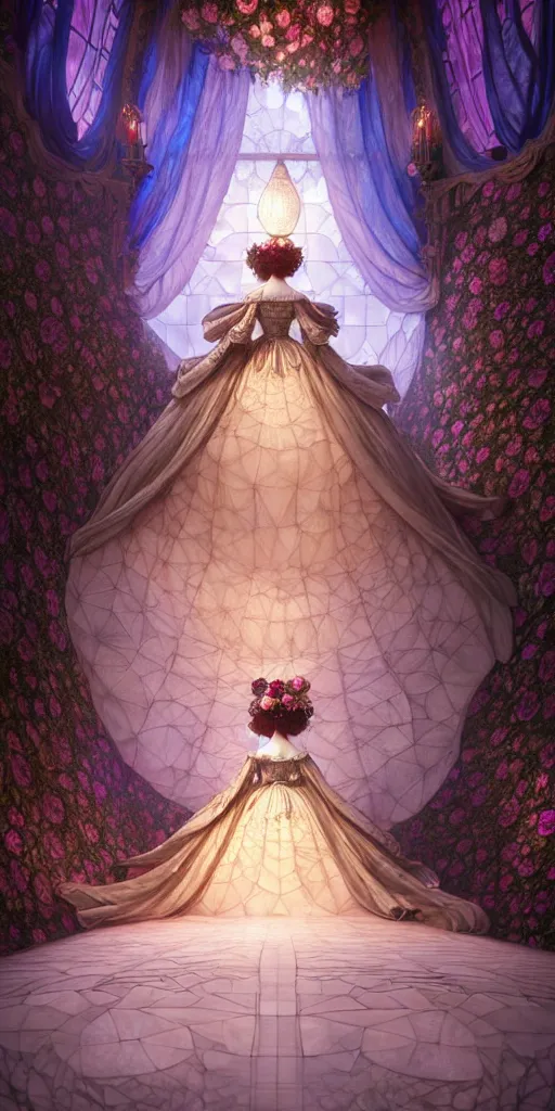 Image similar to the beautiful hyperdetailed physical rendering of a single rose flower wedding gothic lolita dress clothing design display in show in front of your eyes, perfectly shaded, atmospheric lighting, in the style of makoto shinkai, raphael lacoste louis comfort tiffany, artgerm, karol bak, ross tran, 8 k hd, fine texture structure, 3 drender,