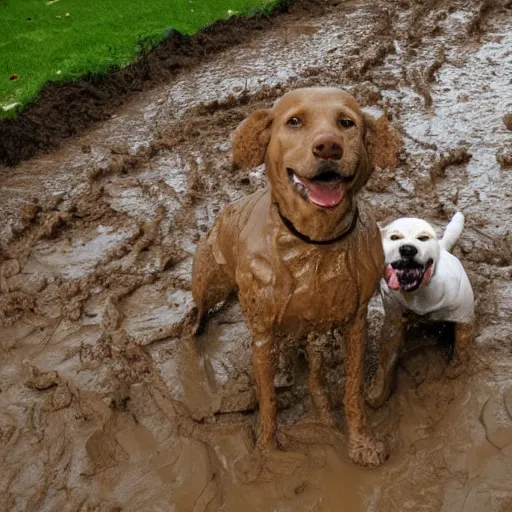 Prompt: dog play in mud