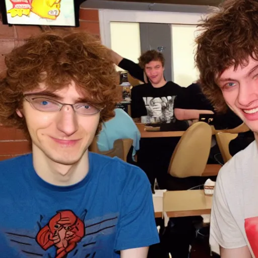Prompt: Meteos and Sneaky having a great time at Bobby's pizza party