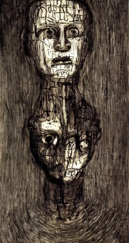 Image similar to human face by david caspar friedrich, hr giger, Jean-Michel Basquiat