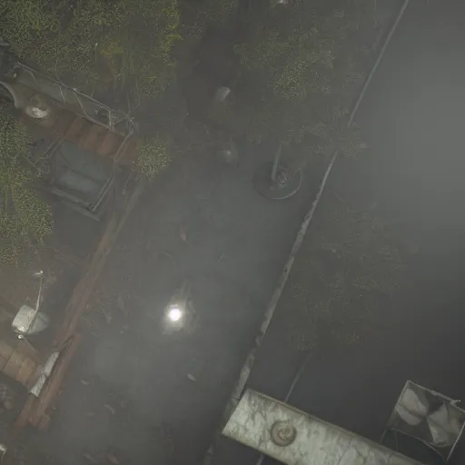 Image similar to playstation 5 screenshot of silent hill, overhead view