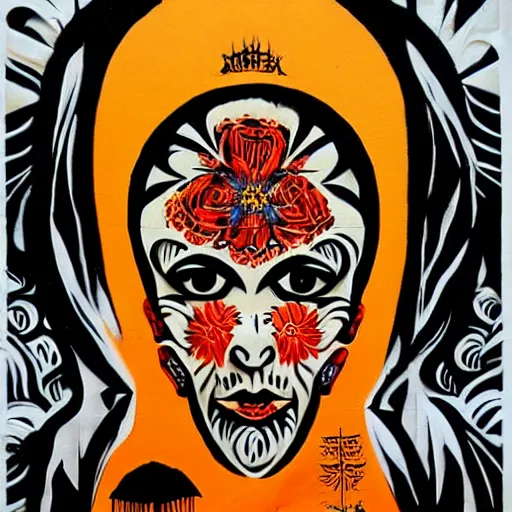 Image similar to transylvanian folk art, in the style of graffiti, made by shepard fairey