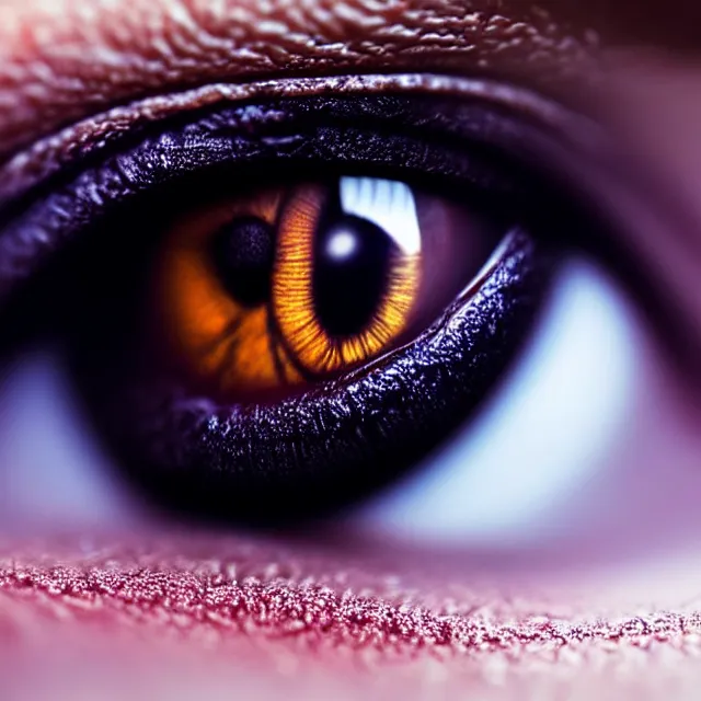 Image similar to a close up view of a eye, a macro photograph, featured on cg society, macro lens, ultra detailed, macro photography, atmospheric lighting, intricate, volumetric lighting, beautiful, sharp focus, in the art style of marc simonetti, bowater charlie and brom gerald, astrophotography