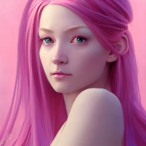 Image similar to perfectly - centered - portrait - photograph of a pink haired goddess, the perfect human female specimen, intricate, elegant, super highly detailed, professional digital painting, artstation, concept art, smooth, sharp focus, no blur, no dof, extreme illustration, unreal engine 5, 8 k, art by artgerm and greg rutkowski and alphonse mucha loish and wlop