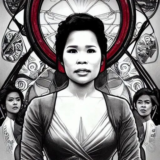 Prompt: amazing lifelike award winning pencil illustration of Lea Salonga in a helicopter trending on art station artgerm Greg rutkowski alphonse mucha miss Saigon cinematic