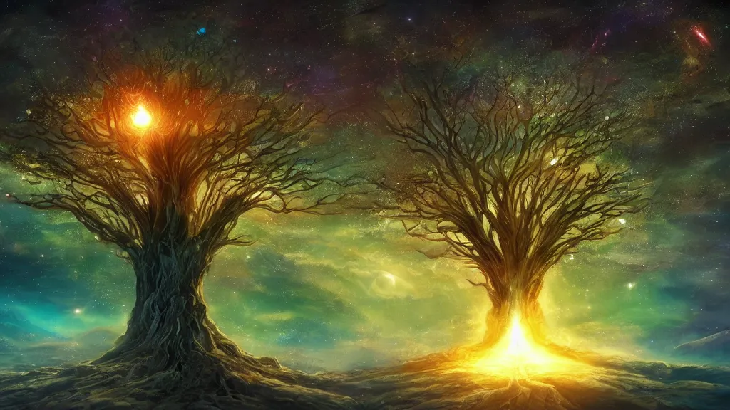 Prompt: tree of life in outer space, fantasy artwork, award winning, very very very very very very very beautiful scenery, 4k, 8k, wallpaper, artstation