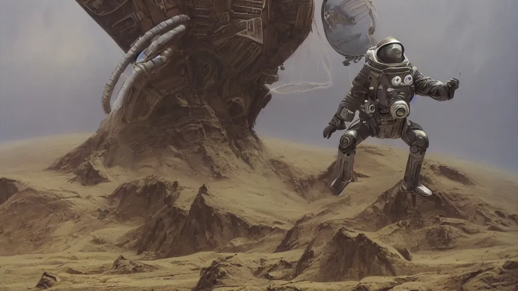 Image similar to organic spacesuit design by john schoenherr and jim burns, epic cinematic matte painting