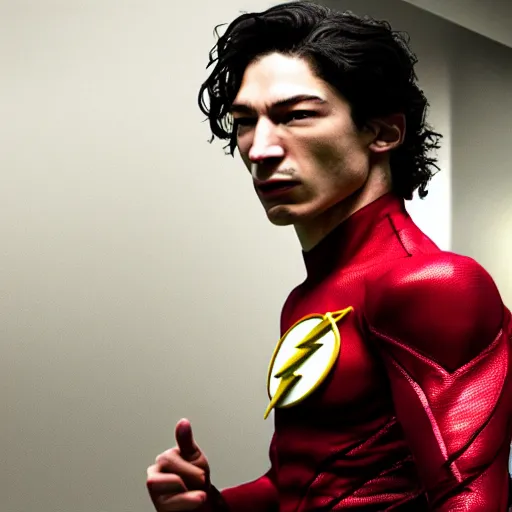 Prompt: ultra realistic photograph of angry Ezra Miller wearing flash costume being arrested by FBI outside Warner Bros Studio, 4K