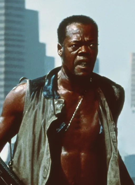 Prompt: film still of Samuel L Jackson as John McClane in Die Hard, 4k
