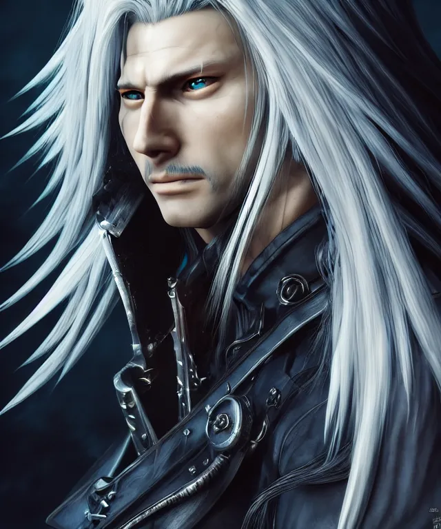 Image similar to sephiroth in the style of ayami kojima, crisp 8 k line art, digital painting, artstation, unreal engine, octane render, emissive lighting, concept art, matte, sharp focus, hyper realistic lighting, illustration