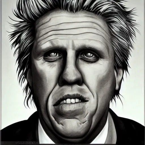 Prompt: Sinister Gary Busey portrait, gloomy