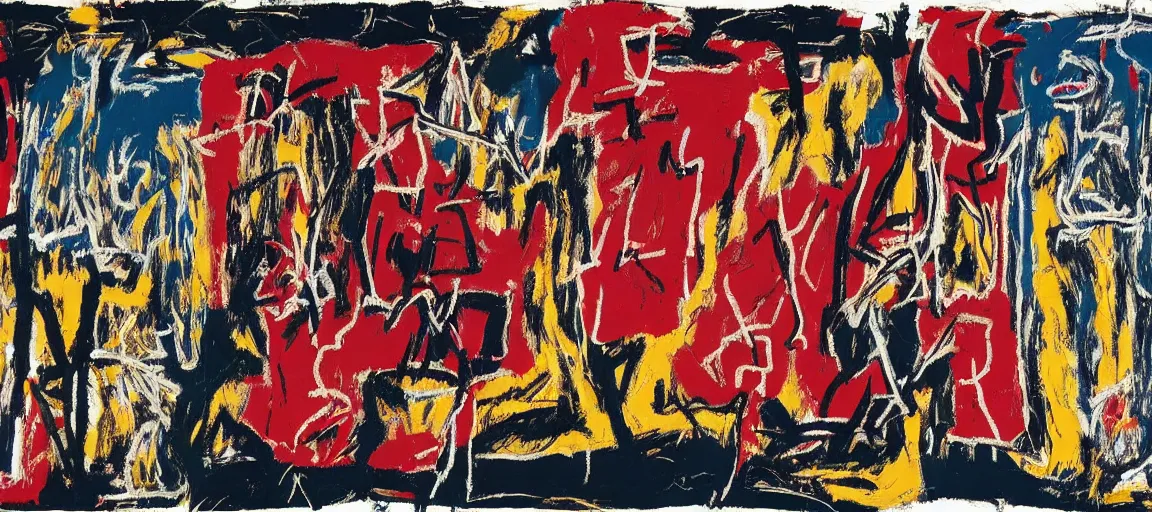 Image similar to a mountain range landscape by jean - michel basquiat, texture. pollock, warhol, basquiat