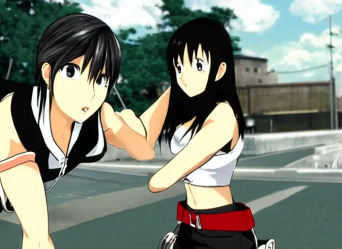 Image similar to anime still of tifa lockhart in the tv show initial d